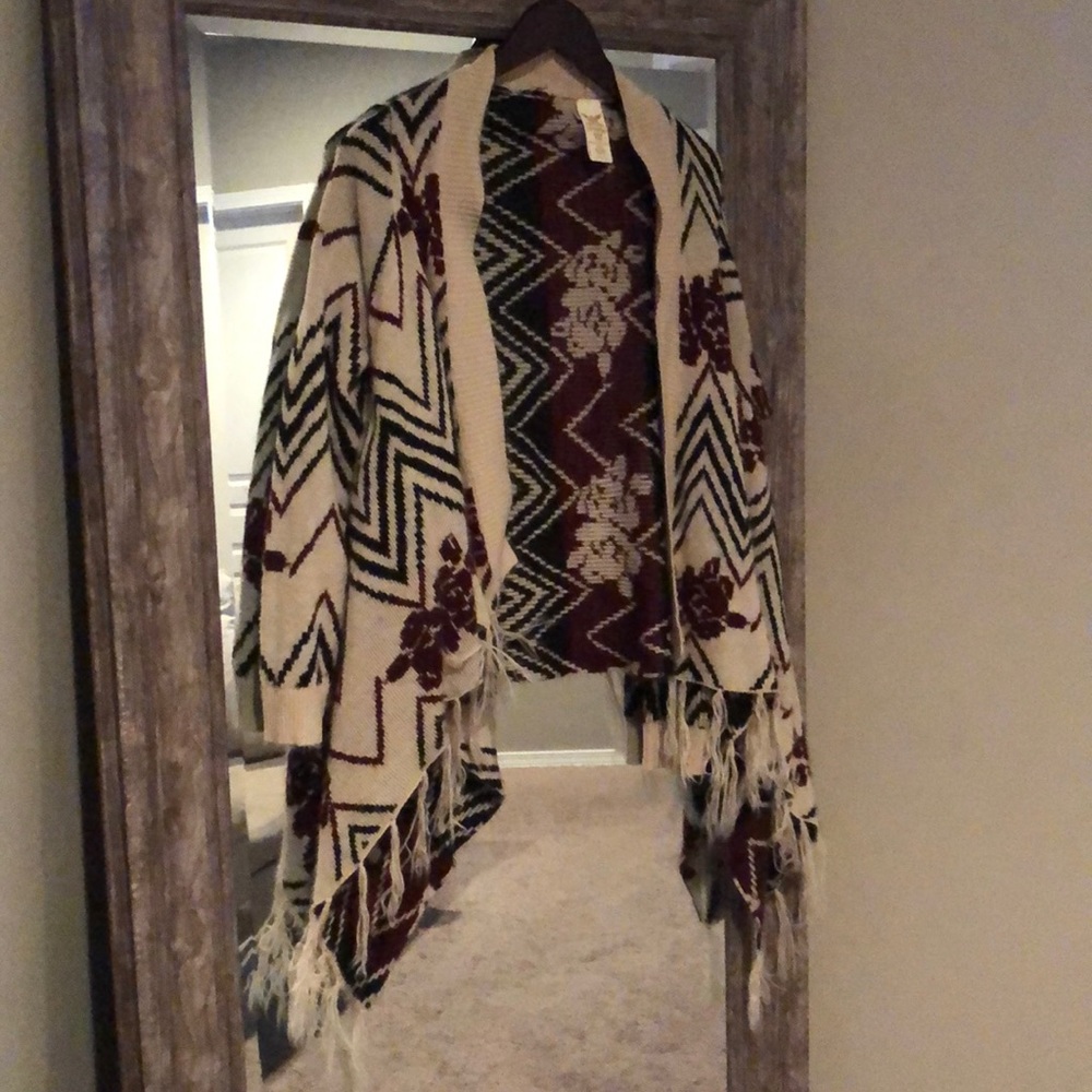 Burgundy and Tan Cardigan
